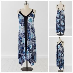 India Boutique OS / M-XXL Dress Cover-up Blue Floral Adjustable Spaghetti Straps